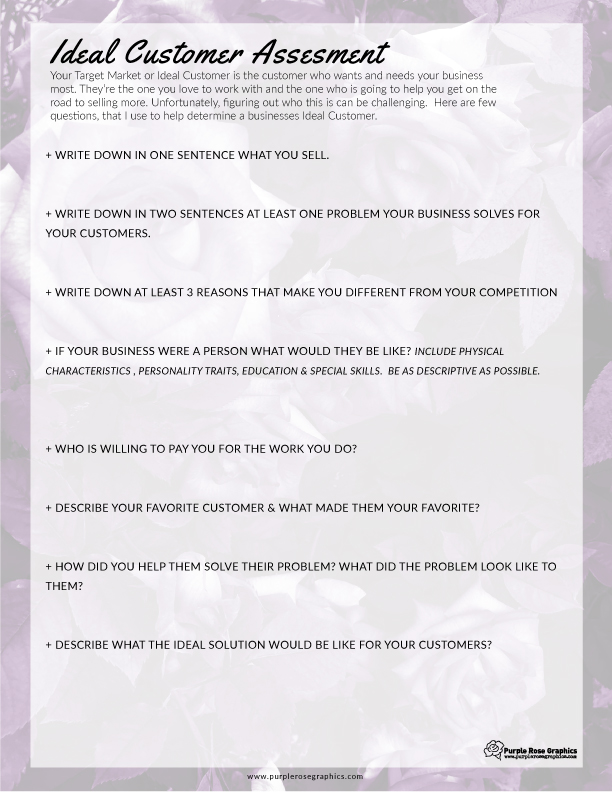 Ideal Customer Assesment Worksheet | Purple Rose Graphics